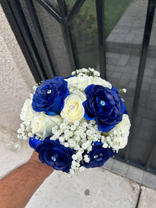BRIDAL BOUQUETE WHITE AND BLUE